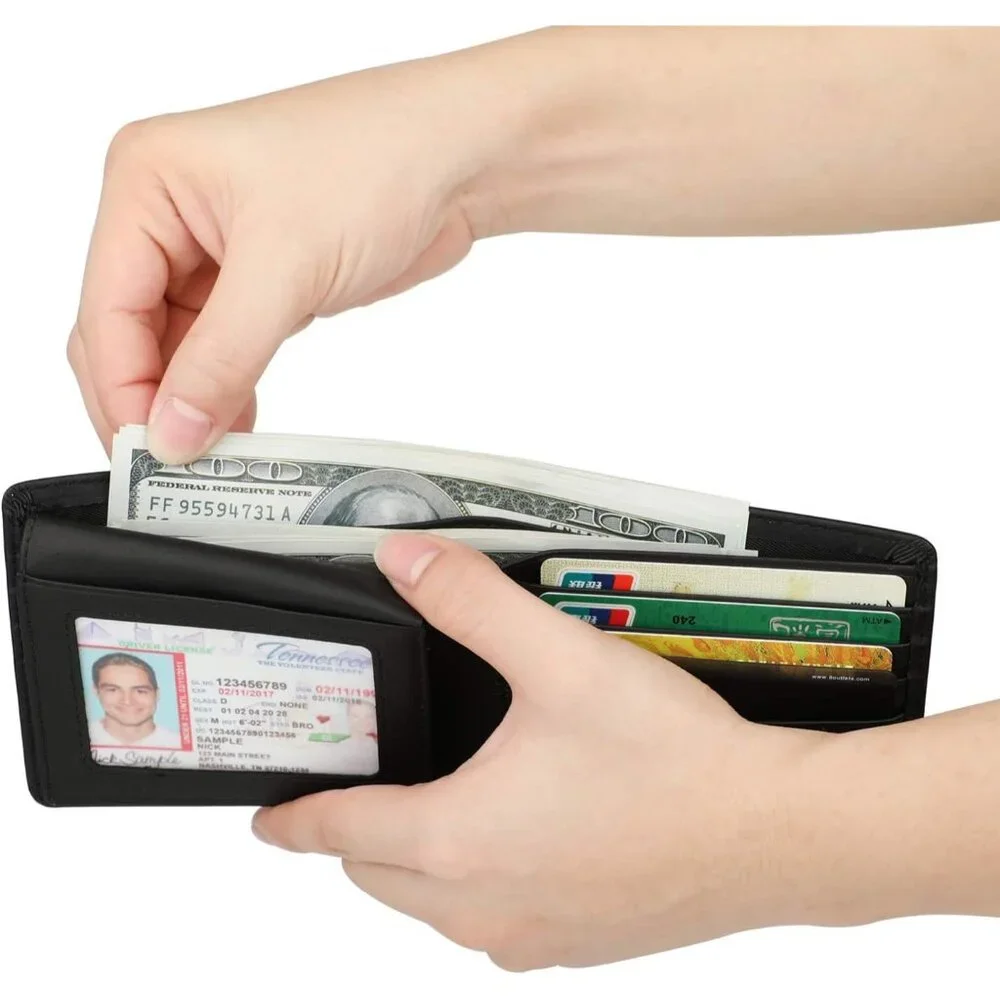 Men-Genuine Leather RFID Blocking Bifold Stylish Wallet With 2 ID Window